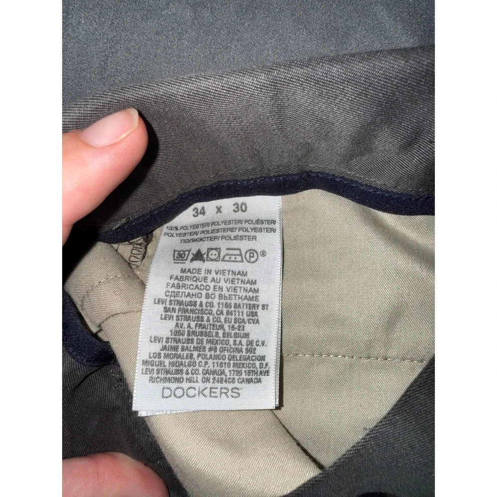 Dockers Men Dress Pant 34x30 Charcoal Grey Black Straight Leg Polyester Trousers